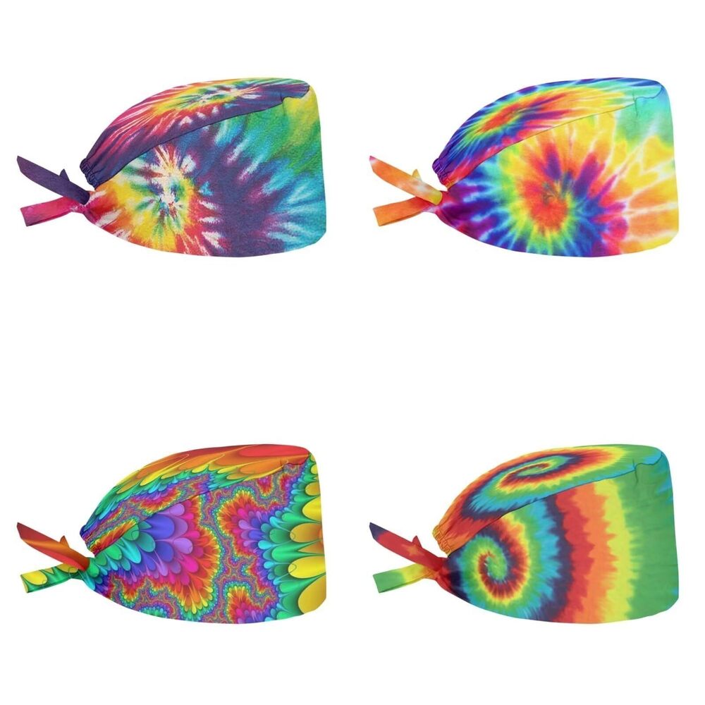 7344 Tie Dye Scrub Cap ,Working Hats Long Hair Adjustable Tie Back Hats